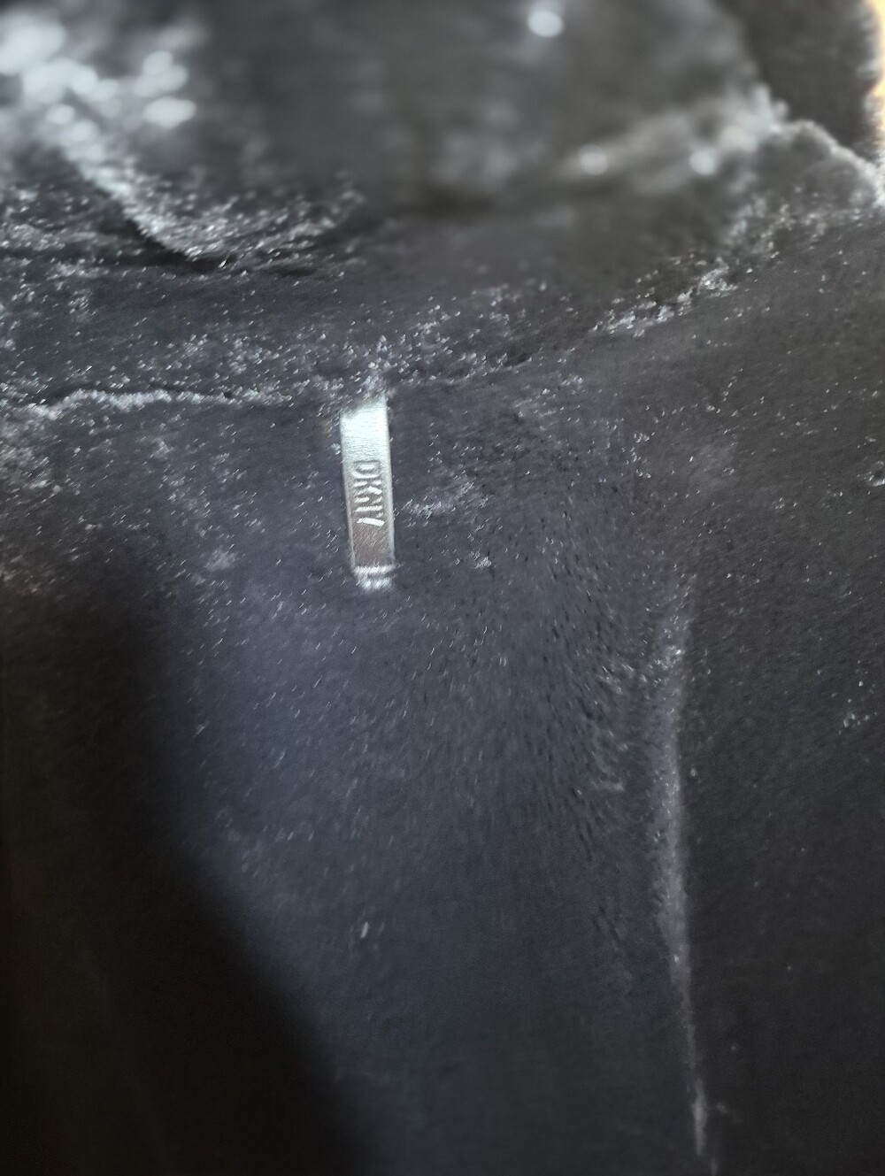 DKNY Black Faux Fur Long Coat with Notch Collar - Picture 3 of 6